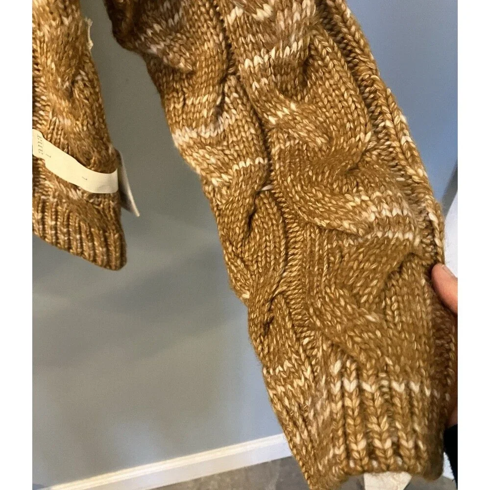 Women's Ana NWT Size Large Carmel/White Turtleneck Chunky Knit Sweater